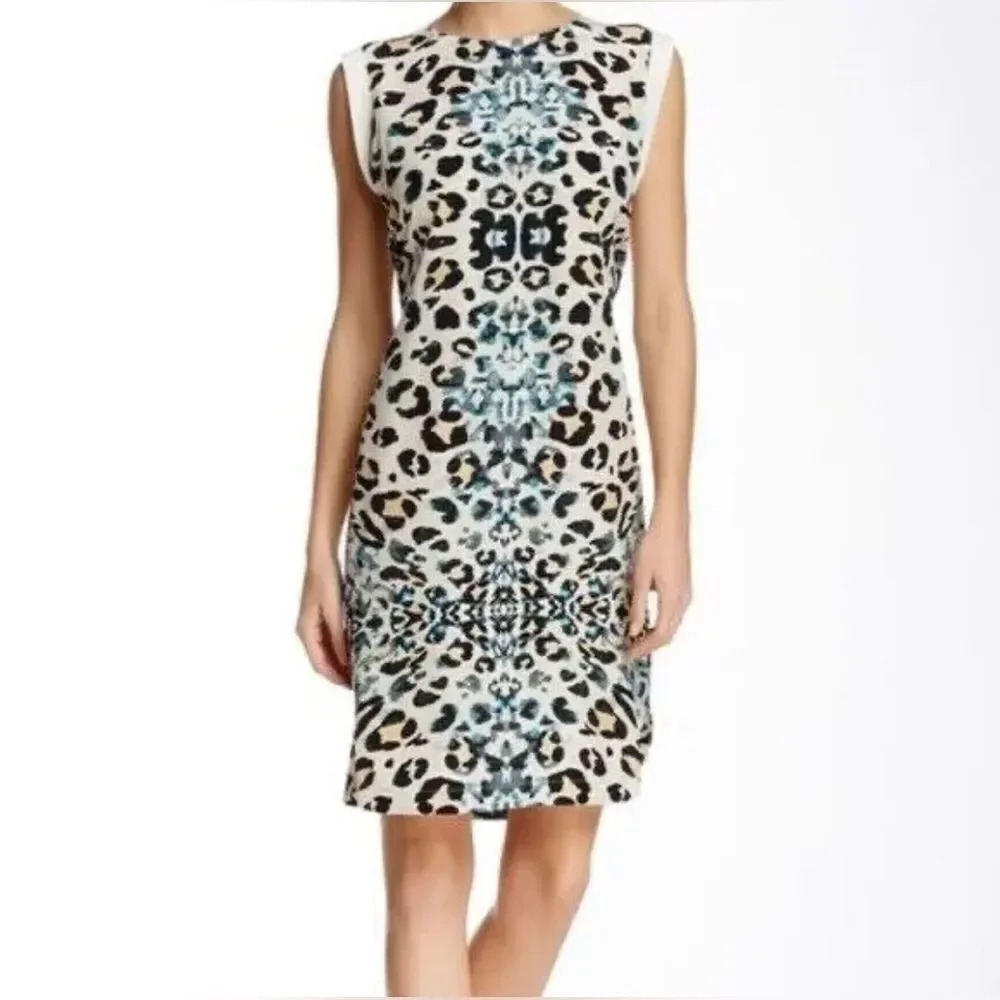 BROCHU WALKER Extra Small Dallan Silk Leopard Animal Print Sheath Work Dress
